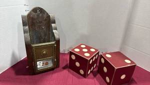 lot 2030 image: Vintage post office letter box and 2 decorative dice