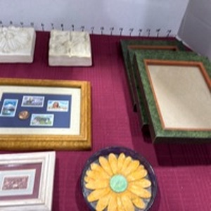 lot 2064 image: Framed stamps, photo frames 5x7 and wall decor