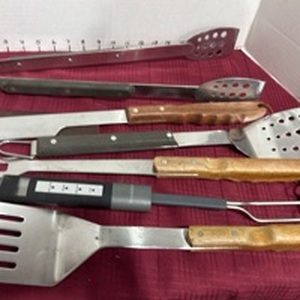 lot 2102 image: Brookstone and other grilling utensils and knife