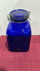 lot 2115 image: Aunt Hesters Family Brand cobalt blue glass canister