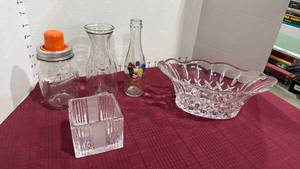 lot 2119 image: Crystal oval dish, bottles and lead crystal trinket box