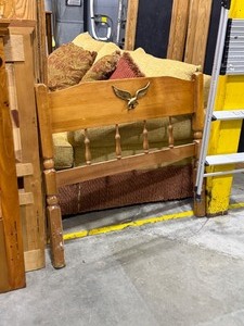 lot 2156 image: Twin headboard (missing finials) with 2 twin size box springs