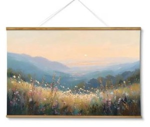 lot 1041 image: VIYYIEA Extra Large Size Canvas Wall Art, 36x54 Inch Sunset Mountain Valley with Wildflowers Scroll Painting, Oversized Landscape Wall Hanging for Living Room, Bedroom, or Cabin Decor