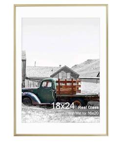 lot 1053 image: Golden State Art, 18x24 Gold Picture Frame Displays Photo 16x20 with Mat or 18 x 24 Without Mat for Wall Mounting, Classic Satin Aluminum Frames with Real Glass (Pack of 1)
