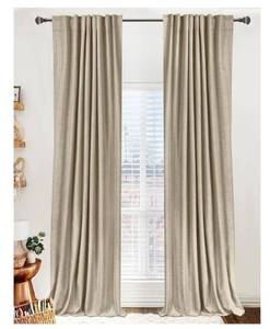 lot 1084 image: 100% Blackout Shield Linen Blackout Curtains for Bedroom 90 Inches Long, Back TabRod Pocket Living Room Drapes, Thermal Insulated Blackout Curtains 2 Panels Set, 50 W x 90 L, Oatmeal