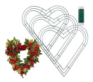 lot 1090 image: 3pcs Metal Wire Wreath Frame Form Hanger with Green Flexible Paddle Wire for Crafts
