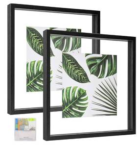 lot 1102 image: MUYE 12x12 Floating Frame 1 frame Double Glass Picture Frame Display Any Size Photo up to 12x12,Wall Mount or Tabletop Standing,Black