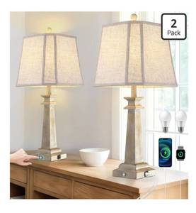 lot 1202 image: 27.5 Table Lamps Set of 2, 3-Way Dimmable Touch Lamps for Nightstand, Farmhouse Table Lamp for Living Room and Bedroom with USB AC Charging Ports (Antique White)