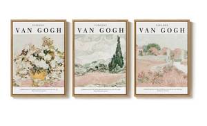 lot 1204 image: Framed Van Gogh Wall Art Set of 3, Neutral Beige and Soft Pink Canvas Prints, Vintage Landscape and Floral Paintings for Living Room Bedroom Dining Room Entryway Decor, 12x16 Inch