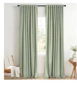 lot 1220 image: INOVADAY 100% Blackout Curtains 96 Inches Length 2 Panels Set, Back TabRod Pocket Linen Black Out Curtains for Bedroom, Thermal Insulated Window Drapes - Sage Green, W50 X L96