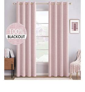 lot 1241 image: MIULEE Linen Texture Curtains for Bedroom Solid 100% Blackout Thermal Insulated Pink Curtains Grommet Room Darkening CurtainsDraperies for Living Room Nursery 52x84 Inch (2 Panels