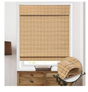 lot 1244 image: Cordless Bamboo Roman Shades, Light Filtering Bamboo Shades Blinds Window Treatment Roll Up Blind for Windows, 34 W x 64 H, Natural