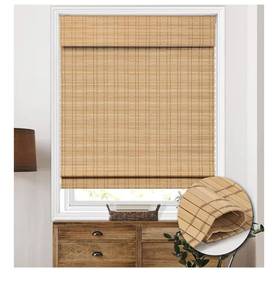 lot 1246 image: Cordless Bamboo Roman Shades, Light Filtering Bamboo Shades Blinds Window Treatment Roll Up Blind for Windows, 34 W x 64 H, Natural
