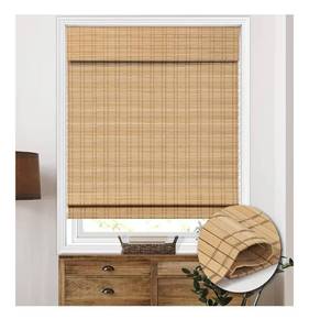lot 1247 image: Cordless Bamboo Roman Shades, Light Filtering Bamboo Shades Blinds Window Treatment Roll Up Blind for Windows, 34 W x 64 H, Natural