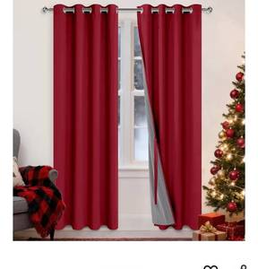 lot 1261 image: XWZO 100% Blackout Window Curtains - Thermal Insulated & Noise Reduction Black Liner Window Treatment Sewn with Tiebacks for BedroomLiving Room, Christmas Red, W52 x L84, Set of 2 Panels