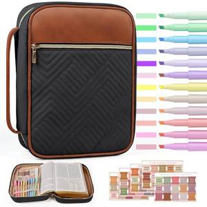 lot 1266 image: BellaHold Quilted Vegan Leather Bible Cover, Color-Blocked Bible Cover Case for Women, Large Bible Carrying Case with Handle, Bible Study Supplies & Christian Gift for Women (Black & Brown, XL)