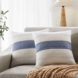 lot 1297 image: YZJZEDS Soft Cotton Boho Throw Pillow Covers Set of 2, Natural WhiteContrast Blue 20x20 Inch, Blue Farmhouse Decorative Cushion Covers for Sofa Bed Living Room Home Decor