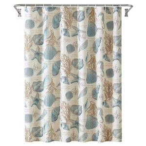 lot 1303 image: YOSTEV Starfish and Seashells Ivory Bathroom Fabric Shower Curtain with Hooks,Unique 3D Printing,Decorative Bathroom Accessories,Water Proof,Reinforced Metal Grommets 72x72 Inches