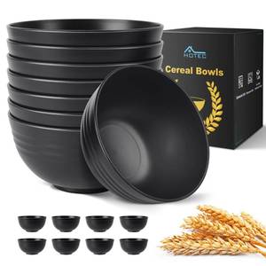 lot 1333 image: HOTEC BPA Free Unbreakable Wheat Straw Cereal Bowls - Microwave & Dishwasher Safe Soup and Salad Bowls, Set of 8, 26oz, Black