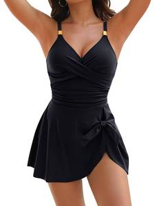 lot 1346 image: Blooming Jelly Womens One Piece Bathing Suit Tummy Control Slimming Swimsuits Modest Ruched 2026 Swim Dress (L, Black)