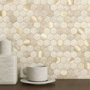 lot 1349 image: MOFIT Hexagon Peel and Stick Backsplash Tiles Kitchen,Self-Adhesive Metal and Marble Honeycomb Peel and Stick Wall Tiles Sticker Mosaic Heat Resistant(Beige,10sheets)