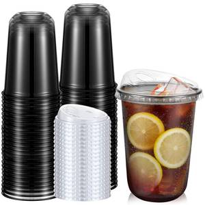 lot 1357 image: Ziliny 50 Sets Clear Plastic Coffee Cups with Sip Lids, Disposable Plastic PET Crystal Cups for Iced Coffee, Smoothie, Cold Beverage, Drink Shops and Party Catering(Clear Black,16 oz)