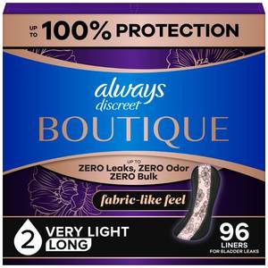 lot 1360 image: Always Discreet Boutique 2 Drops Incontinence Pads - Very Light - Long Length - 96ct