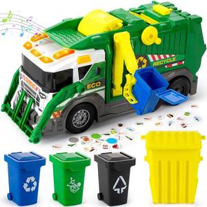 lot 1365 image: Large Garbage Truck Toy Set for Boys Ages 3 4 5 6 7 8, Kids Trash Truck with Sound, Light, Dumpster, Trash Bins and Learning Cards, Friction Powered Garbage Trucks Christmas Birthday Gifts for Toddler