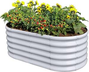 lot 131309 image: Land Guard 18 Tall 4x2x1ft Galvanized Raised Garden Bed Kit, Galvanized Planter Garden Boxes Outdoor, Oval Large Metal Raised Garden Bed for Vegetables (Modern Gray, 4x2x1ft)