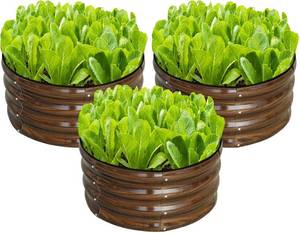 lot 131310 image: SnugNiture 3 Pcs 2x2x1ft Round Galvanized Raised Garden Bed Kit Outdoor, Metal Planter Box for Planting Plants Vegetables, Brown