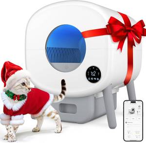 lot 101592 image: Retails for $200 Cumrige Self Cleaning Litter Box, Large Capacity Automatic Cat Litter Box Self Cleaning for Cats, App Control,Safety Protection, 2 Roll Garbage Bags,White & Grey