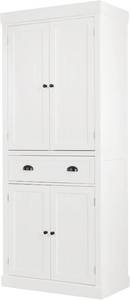 lot 131324 image: Retails for $235 LOKO 72 inches Kitchen Pantry Cabinet, Traditional Freestanding Storage Cabinet with Doors and Adjustable Shelves for Kitchen, Dining Room, Living Room or Bedroom, 30 x 16 x 72 inches (White)