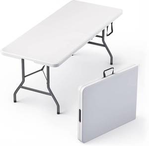 lot 131328 image: 6 Feet Foldable Table with Built in Handle & Steel Legs  6FT Heavy Duty Folding Portable  Perfect for Party, Dining, Wedding, Events, Picnic Indoor, Outdoor, Camping, Utility, Folding - 6 Foot