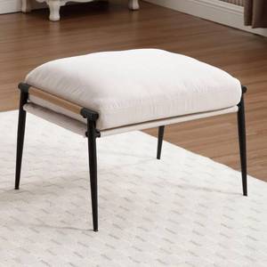lot 131334 image: Retails for $105 LukeAlon Upholstered Chenille Footstool, Modern Ottoman Footrest Small Shoe Stool with Black Metal Legs Mid Century Vanity Stool with Wooden Armrests for Living Room Entrance Cushion Removable, Brown