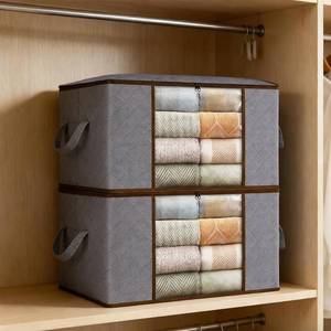 lot 131354 image: 2 Pack Storage Bags, 90 L Clothes Storage Bins, Foldable Closet Organizers Containers for comforter Clothing Blanket Pillows Organization with Handle, Gray