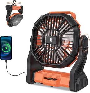 lot 231448 image: Deller Portable Camping Fans, Battery Operated Fan with LED Light 4 Speeds & Hook, 270 Pivot Cordless Battery Powered Fans for Tent for Travel Bedroom Home Camping Tent Office Beach Desk Fishing Table