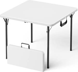 lot 231459 image: Folding Table, 36 Inch Square Foldable Card Table with Carrying Handle, Heavy Duty Fold-in-Half Portable Table No Assembly, Ideal for Picnic, Camping, RV Travel, Parties, BBQs, Crafting and Indoor Use
