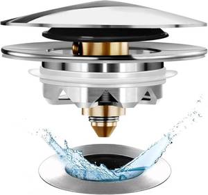 lot 231471 image: Anlige Bathtub Drain Stopper, Pop Up Tub Stopper and Cover, Bottom with Hair Catcher, Universal for 1.45 to 1.8 in Drain, Replaces Old Drain Plug, Chrome Silver