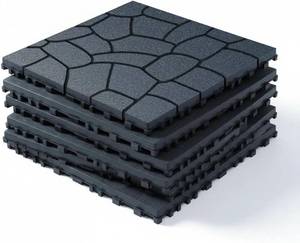 lot 231478 image: Retails for $180 Interlocking Deck Tiles 72 Pack, Plastic Outdoor Deck Tiles for Patio, 12x12 Waterproof Deck Flooring Tiles, Easy Snap Together Outdoor Flooring for Balcony, Garden, Porch, Dark Grey (Pebble)