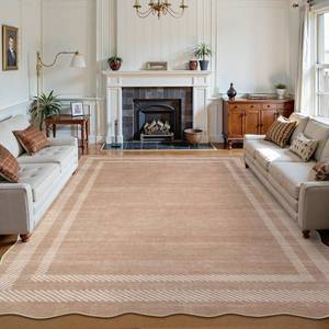 lot 301452 image: Lahome Scalloped 9x12 Area Rugs for Living Room Bedroom, Soft Washable Rugs 9x12 Ultra-Thin Non-Slip, Modern Dining Room Rug Non-Shedding Accent Carpet for Nursery Office, MauvePink