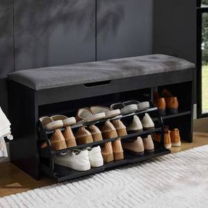 lot 331157 image: Shoe Storage Bench with Flip Drawers & Lift Top Storage Box, Entryway Bench with Seat Cushion, 3-Tier Short Shoe Cabinet with Adjustable Shelves for Entryway, Hallway, Living Room, Mudroom, Black