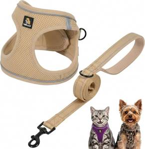 lot 331160 image: BELLA & PAL Step in Vest Harness for Small and Medium Dogs, No Pull Small Dog Harness with Leash Set, Comfortable Air Mesh Dog Vest Harness with Reflective Strip (Khaki, M)