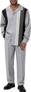 lot 331164 image: TIFIYA Mens Long Sleece 2 Piece Walking Shirts Suit Button Down Fashion Pants Set Premium Design Dressy