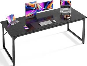 lot 331167 image: Retails for $108 Huuger Modern Simple Office Desk, 63 Inch, Gaming & Writing Desk with Storage, Large Legroom, Metal Frame, Black