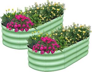 lot 331181 image: SnugNiture Galvanized Raised Garden Bed Outdoor, 2 Pcs 4x2x1ft Oval Metal Planter Box for Planting Plants Vegetables, Green