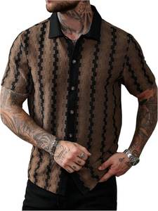 lot 331192 image: SOLY HUX Mens Summer Striped Shirts Casual Button Down Textured Short Sleeve Collared Vintage Beach Shirts (2XL)