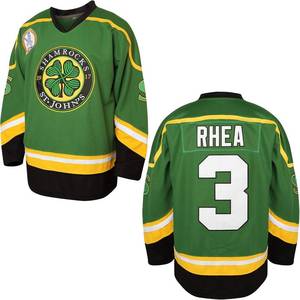 lot 331194 image: 3 Ross The BOSS Rhea Hockey Jersey for Men,ST Johns Shamrocks Stitched with EMHL Patch White Green Black