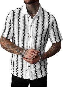 lot 331198 image: SOLY HUX Mens Summer Striped Shirts Casual Button Down Textured Short Sleeve Collared Vintage Beach Shirts (3XL)