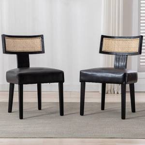 lot 431339 image: Retails for $200 VESCASA Faux Leather Upholstered Dining Chairs with Black Wood Legs, Farmhouse Padded PU Dining Chairs with Rattan Curved Open Back for Dining Room, Kitchen, Set of 2, Black