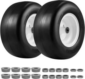 lot 171295 image: 13x6.50-6 Lawn Mower Tire and Wheel Flat Free 2 PCS, Solid Smooth Zero Turn Lawn Mower Front Tire Assembly, 34 Bearings Pre-assembled, 4-6.2 Centered Hub and Extra 58 & 12 Bushings